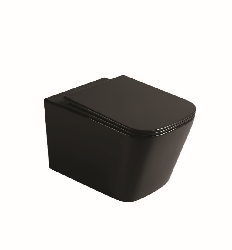 Glossy Finish Wall Hung Toilet - Ceramic One-Piece Design, Sleek Black Color, Smooth Polished Surface