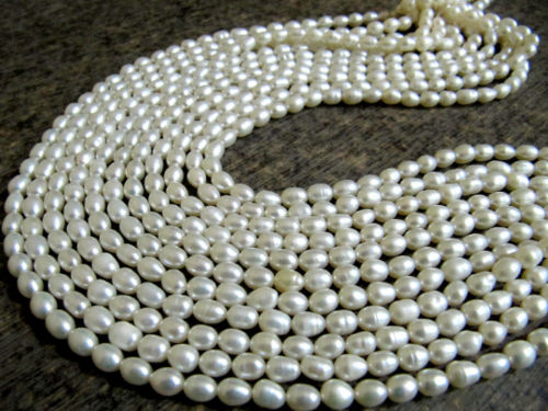 Natural Fresh water Pearl Rice White Pearl 5X7mm Beads Strand 15 inches Long