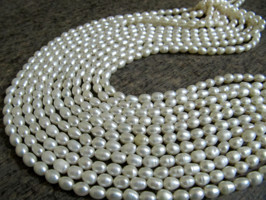 Natural Fresh water Pearl Rice White Pearl 5X7mm Beads Strand 15 inches Long