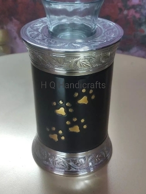 Pets Paw Print T Light Urn - Color: Black And Nickel