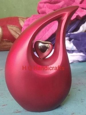 Tear Drop Beautiful Red Painted Cremation Urn - Finishing: Enamel