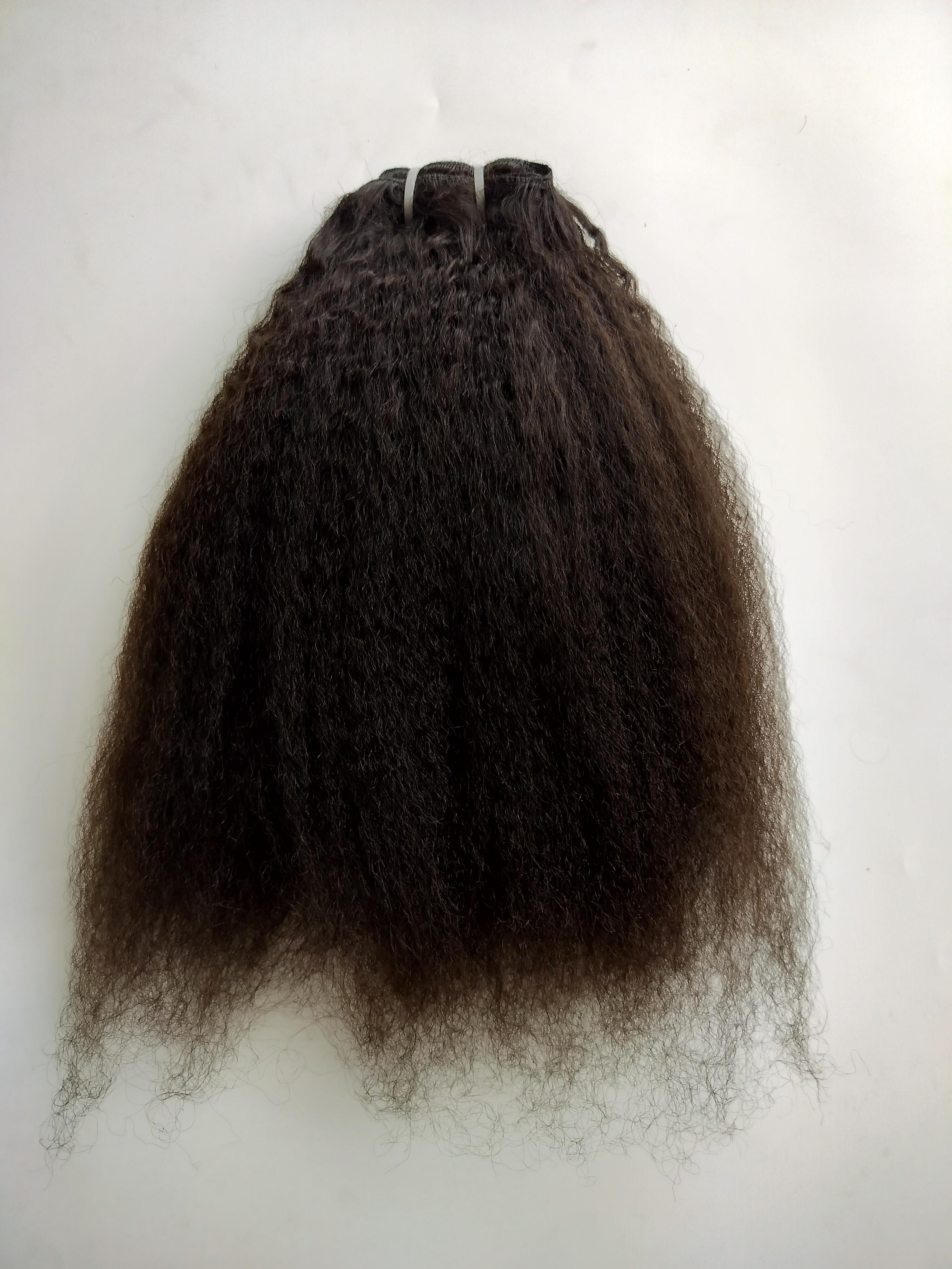 Natural Black Kinky Straight Human Hair Weft Extensions