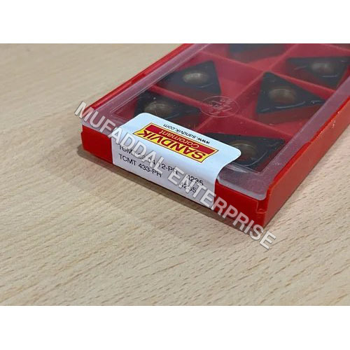 TCMT 220412 Grade Sandvik Carbide Inserts - 8mm Thickness, Black Color | CNC Machine Use, Polished Finish, Box of 10 Pieces