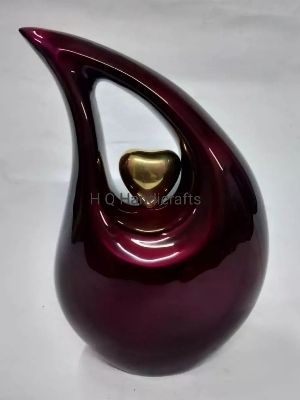 Aluminium Tear Drop With Heart, Painted Cremation Ash Urn - Color: Red Wine (#390015)