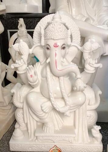 Pure White Markrana Marble Ganesh Statue