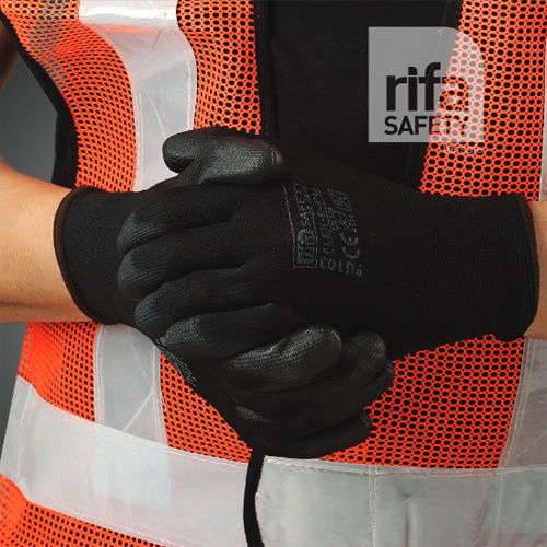 PU103 Flex e PU Polyurethane Coated Gloves Black