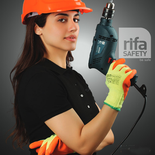 L101E Orange And Yellow Crinkled Latex Coated Gloves