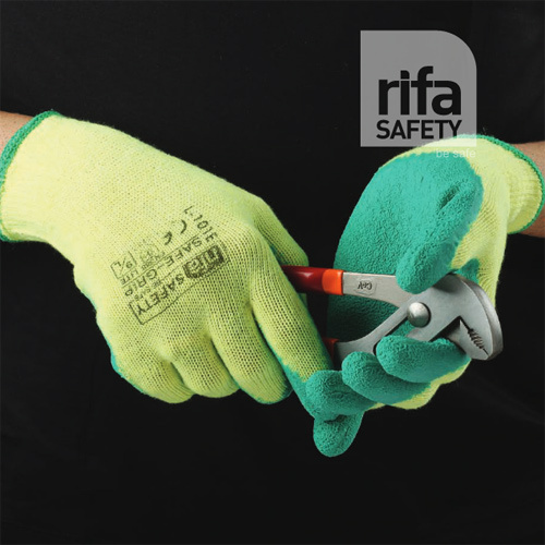L101E SafeGrip Crinkled Latex Coated Gloves Green/Yellow 