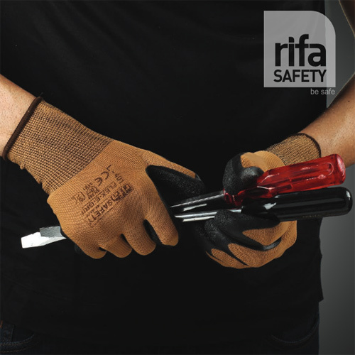 L 401 Flex-E Grip Brown And Black Crinkled Latex Coated Gloves
