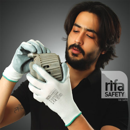 N101A Super Grip Grey And White Nitrile Coated Gloves - Pattern: Plain