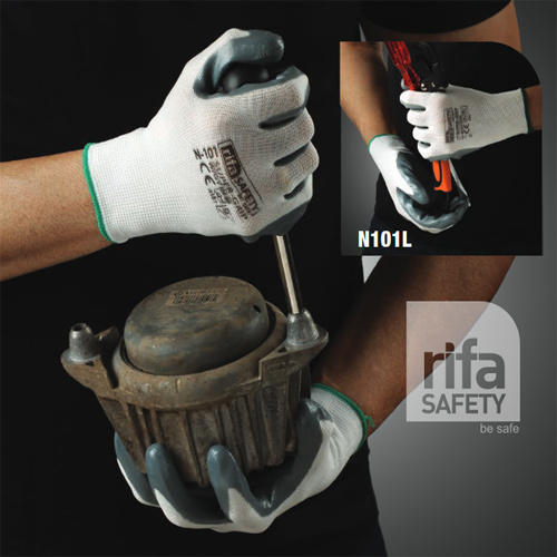 N101A+ Nitrile Coated Gloves Super Grip Grey/White Premium Quality