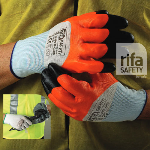 N102A Super Grip Orange And Black Nitrile Coated Gloves - Color: Multicolor