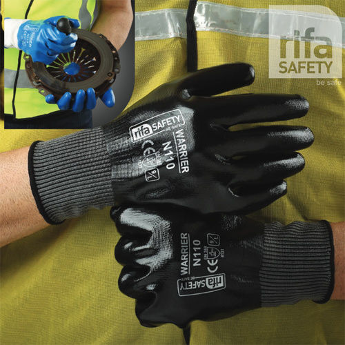 N110 Warrier Fully Coated Nitrile Coated Gloves - Color: Black