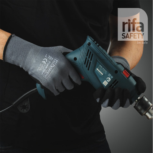 Grey Foam Nitrile Gloves - Design: Palm Coated