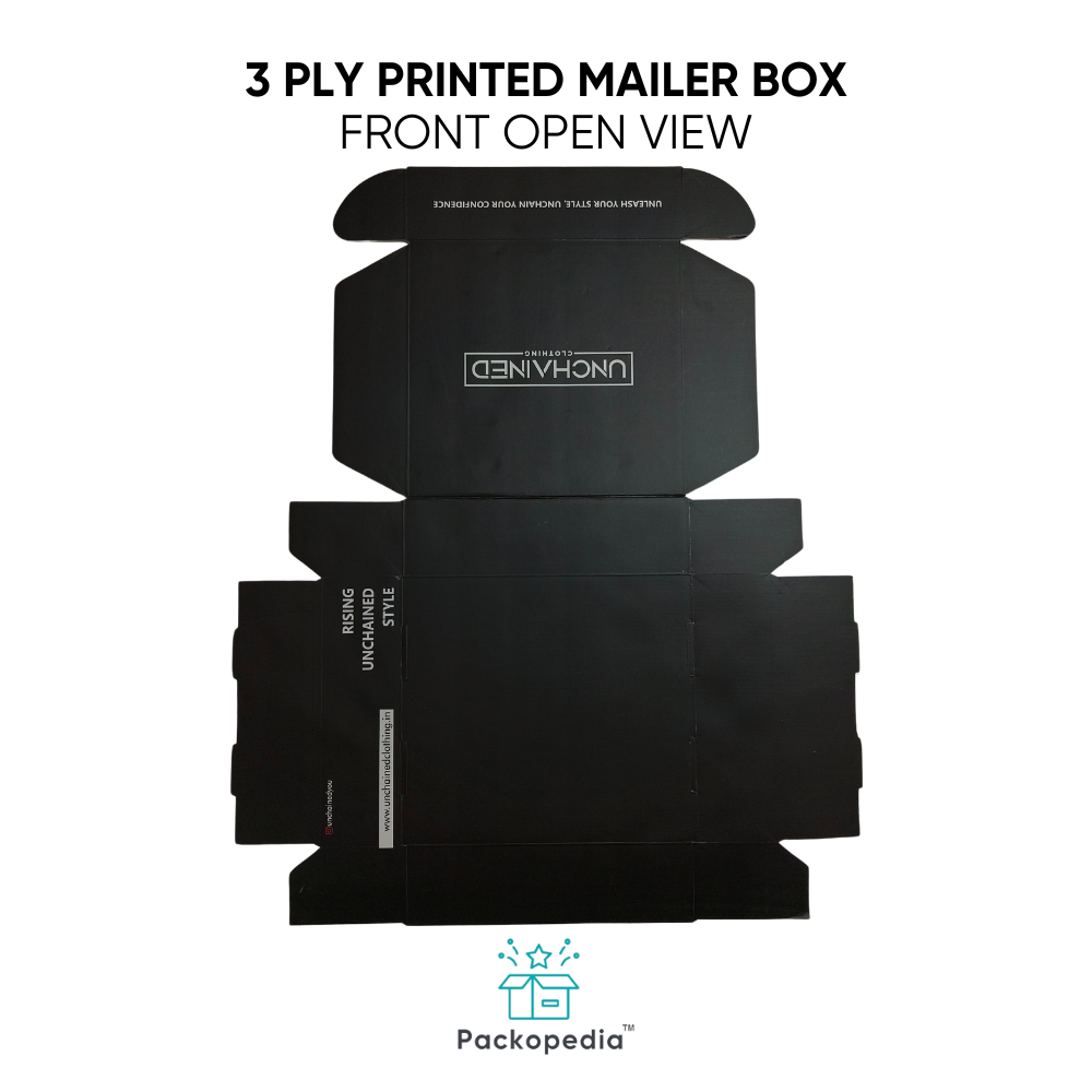 3 Ply Printed Corrugated Branded Mailer Box - Black Color With Lamination