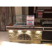 Ice Cream Parlour Counter - Metal, Glass, Wood | Polished Silver Finish, Spacious Display Design