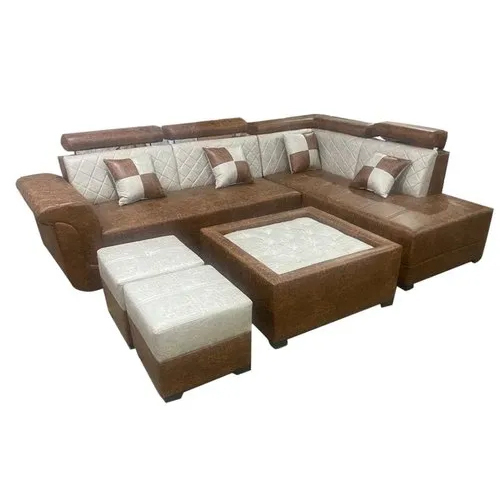 Cushion Back Leather L Shape Sofa Set