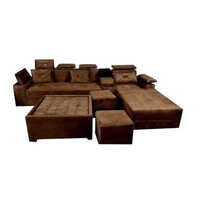 Wooden Brown L Shape Sofa Set - High-quality Wooden Material | Modern Indian Design, Durable Comfort For Living Room