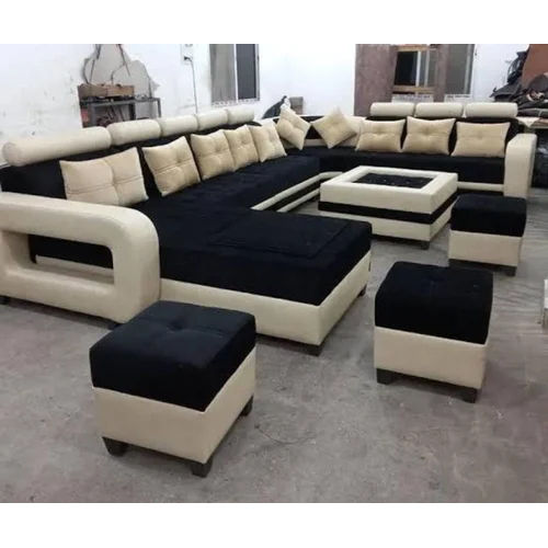 Living Room U Shape Sofa Set - Wood Material, Spacious Design for Up to 5 People, Modern Indian Style , Durable and Elegant