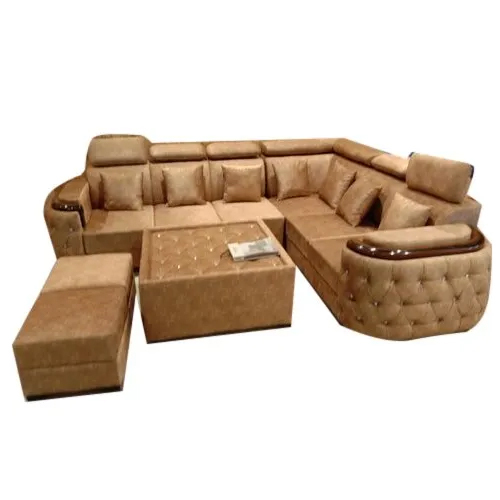 L Shape Sofa For Living Room Sofa Set With One Table And Two Puffy