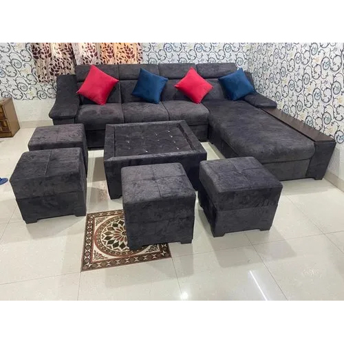 Velvet Corner Sofa With Puffy