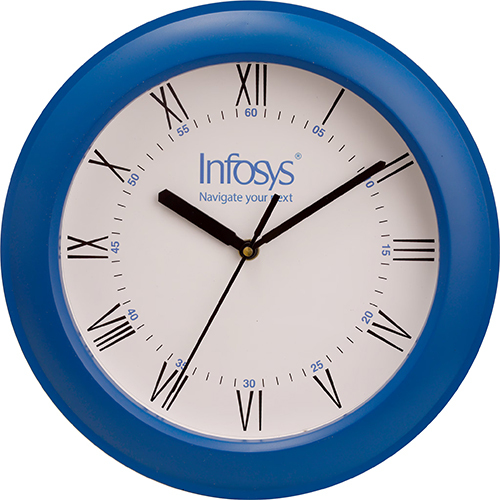 Infosys Round Promotional Wall Clock - Acrylic Material, Standard Size, Blue Color, Weight: 400 Grams | 18-Month Warranty, Customizable Branding