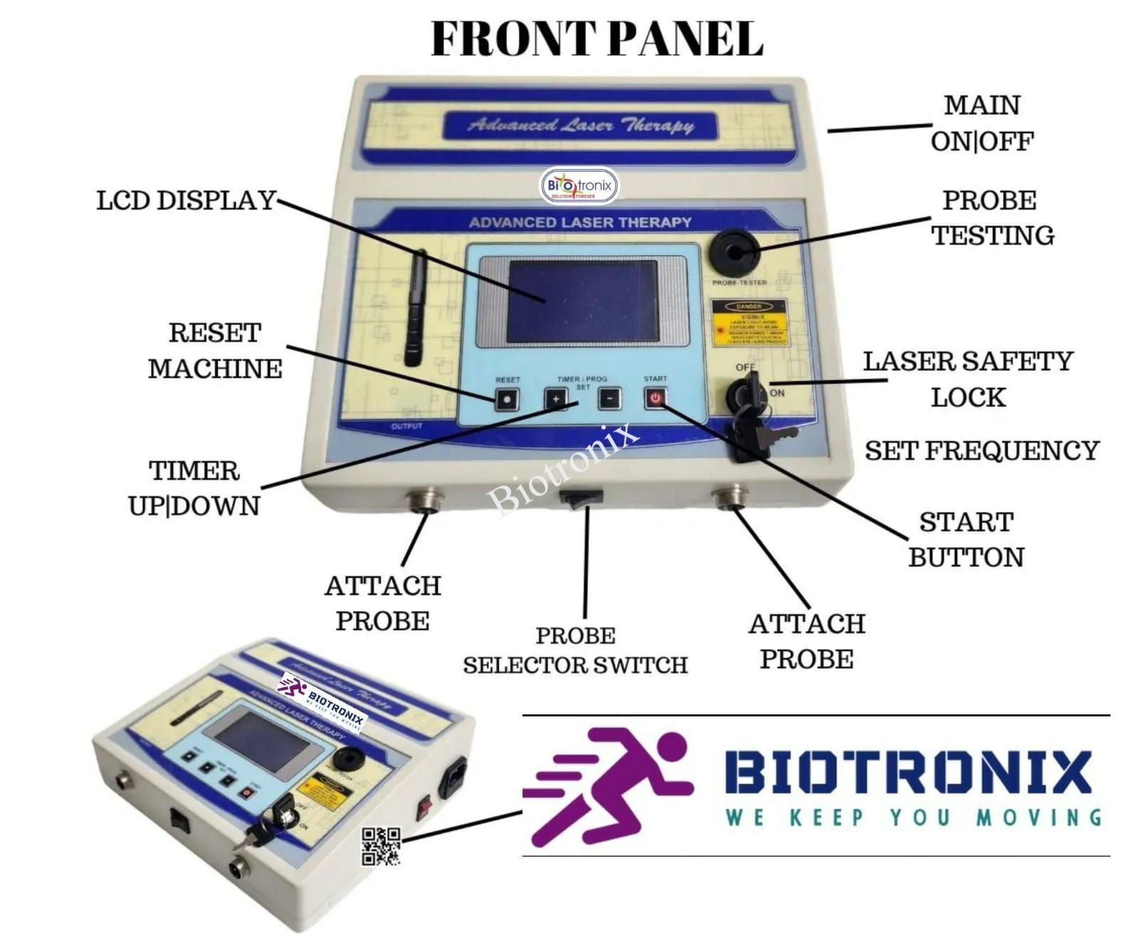 Biotronix Pain Relief Laser Therapy Device Pointed and Cluster Probe Physiotherapy