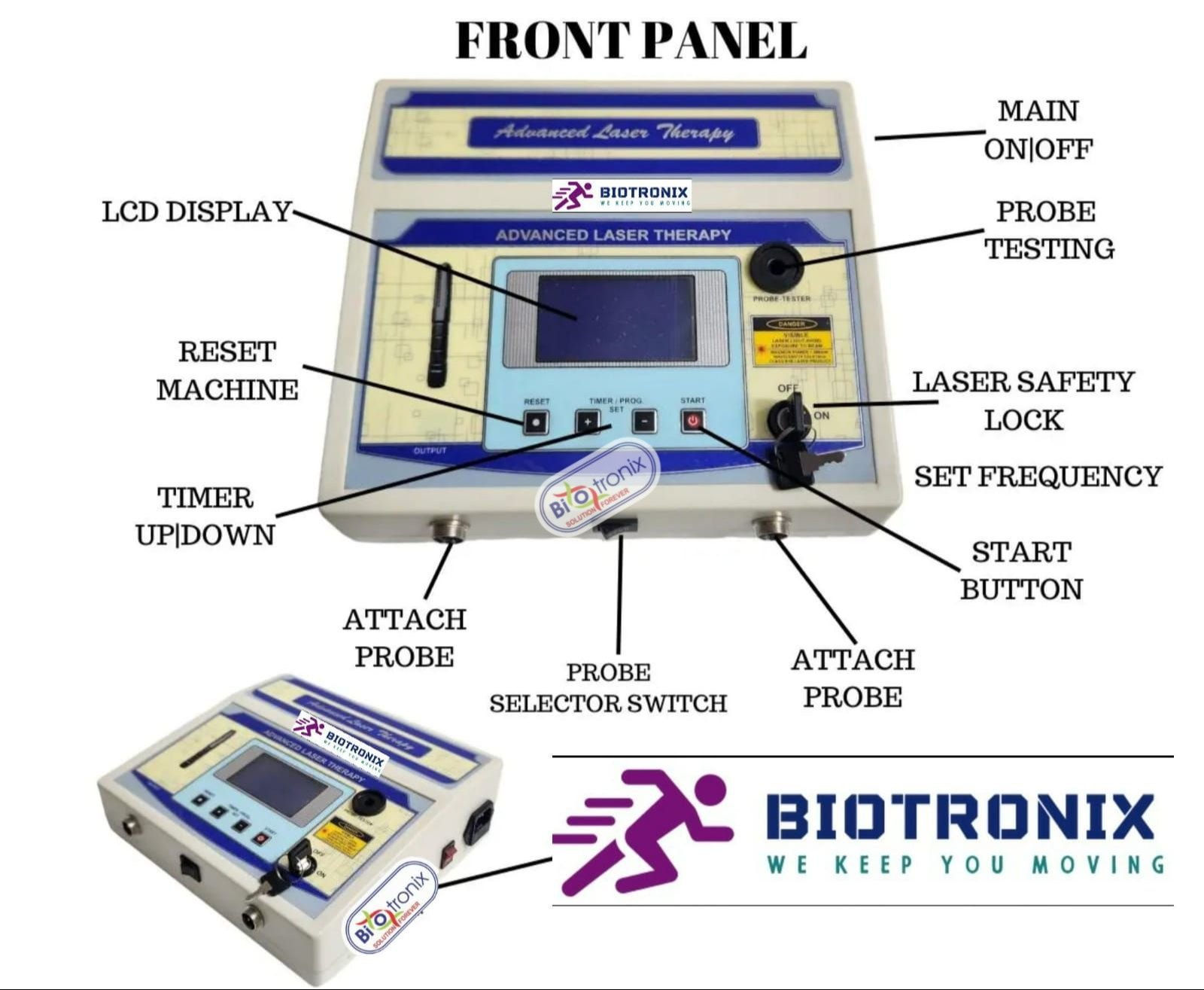 Low Level Laser Therapy Cold and Hot Laser Dual Probe 750 Mw 910nm Biotronix Physiotherapy Laser