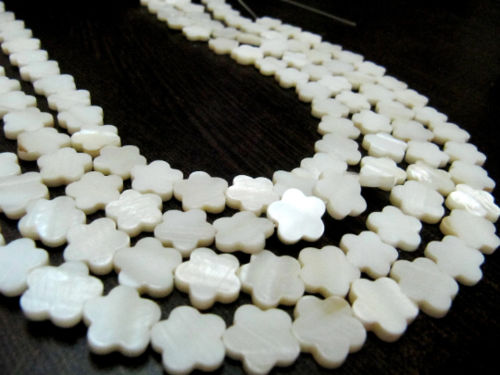 Natural Mother of Pearl Star Flower Shape 12mm beads Strand 16 inches long