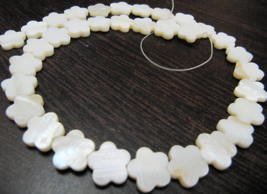 Natural Mother of Pearl Star Flower Shape 12mm beads Strand 16 inches long