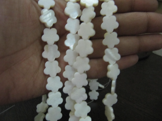 Natural Mother of Pearl Star Flower Shape 12mm beads Strand 16 inches long