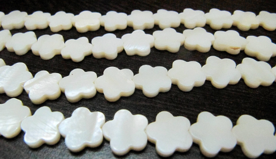 Natural Mother of Pearl Star Flower Shape 12mm beads Strand 16 inches long