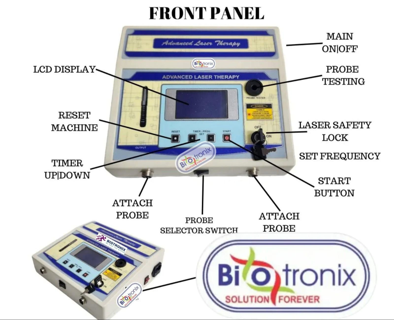 Physiotherapy Laser Pain Relief Equipment with Dual Probes Digital LCD Based Biotronix