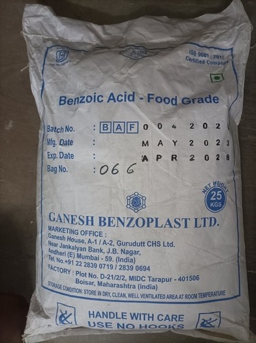 BENZOIC ACID - Industrial Grade, 25 kg Particle Size | White Powder, 99% Purity, 1 Year Shelf Life