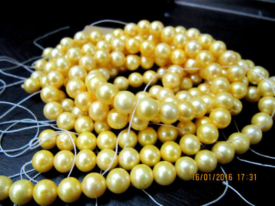 Natural Golden Pearl  5mm Round Beads Sold Per Strand 5 inches Long