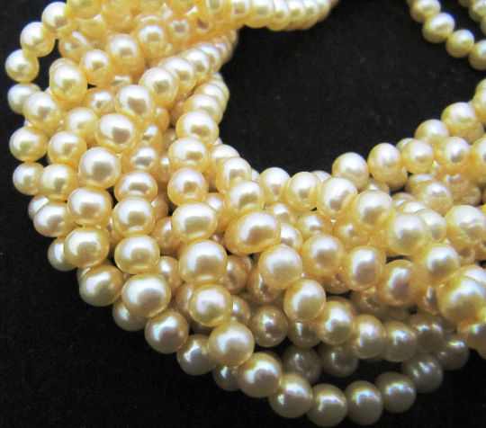 Natural Golden Pearl Round 8 to 9mm Beads Sold Per Strand 4 inch Long