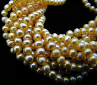 Natural Golden Pearl Round 8 to 9mm Beads Sold Per Strand 4 inch Long