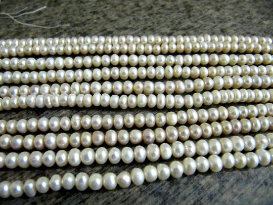 Natural Fresh water Pearl Rondelle  Plain 5mm Beads Strand 16 inches Long