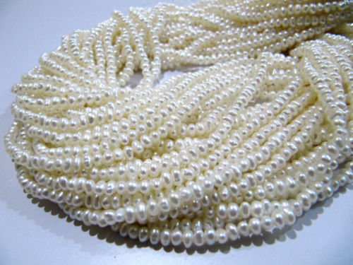 Natural Pearl Rondelle Plain 3mm Beads sold per Strand 13 inch Long