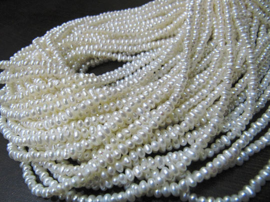 Natural Pearl Rondelle Plain 3mm Beads sold per Strand 13 inch Long