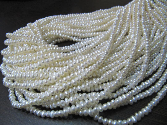 Natural Pearl Rondelle Plain 3mm Beads sold per Strand 13 inch Long