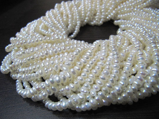 Natural Pearl Rondelle Plain 3mm Beads sold per Strand 13 inch Long