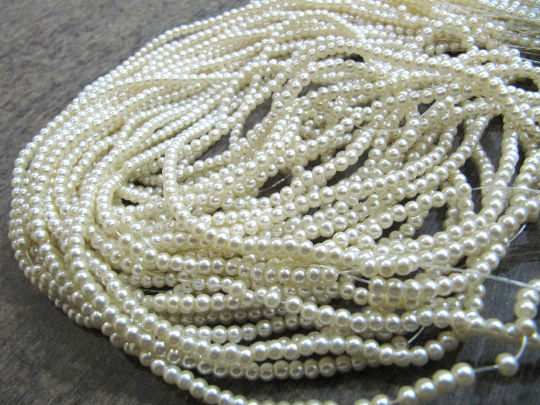 White Pearl 4mm Round Plain Beads sold per Strand 26 inch long Beads