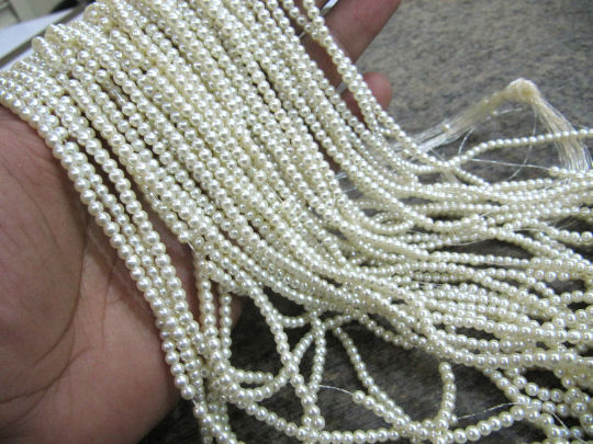 White Pearl 4mm Round Plain Beads sold per Strand 26 inch long Beads