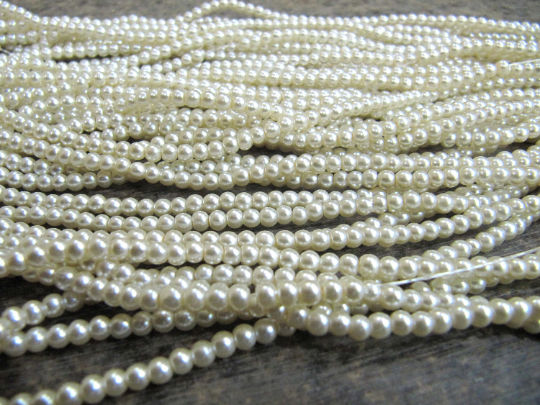 White Pearl 4mm Round Plain Beads sold per Strand 26 inch long Beads