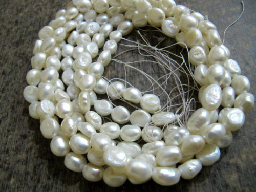 Natural Fresh water Pearl Tumbled Shape 8X10mm Beads Strand 16 inches Long