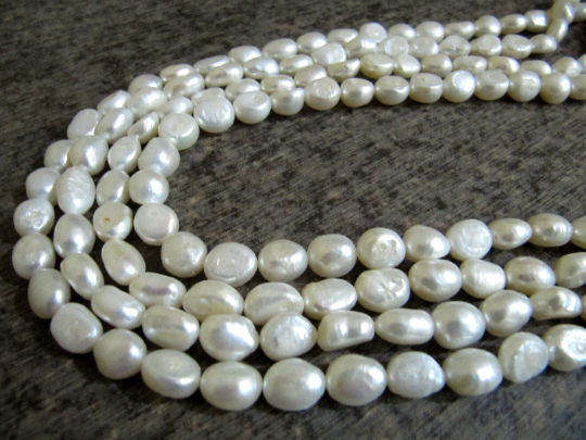 Natural Fresh water Pearl Tumbled Shape 8X10mm Beads Strand 16 inches Long