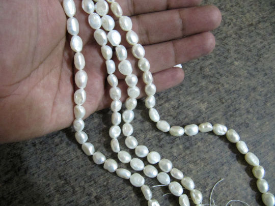 Natural Fresh water Pearl Tumbled Shape 8X10mm Beads Strand 16 inches Long