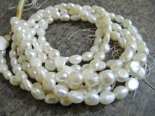 Natural Fresh water Pearl Tumbled Shape 8X10mm Beads Strand 16 inches Long