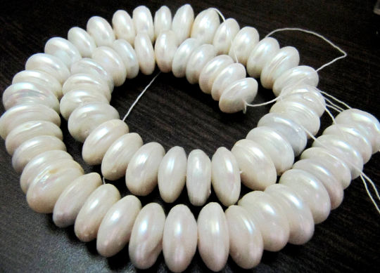 Natural Pearl Tyre shape Rondelle Plain Beads 15-16mm Strand 8inch long